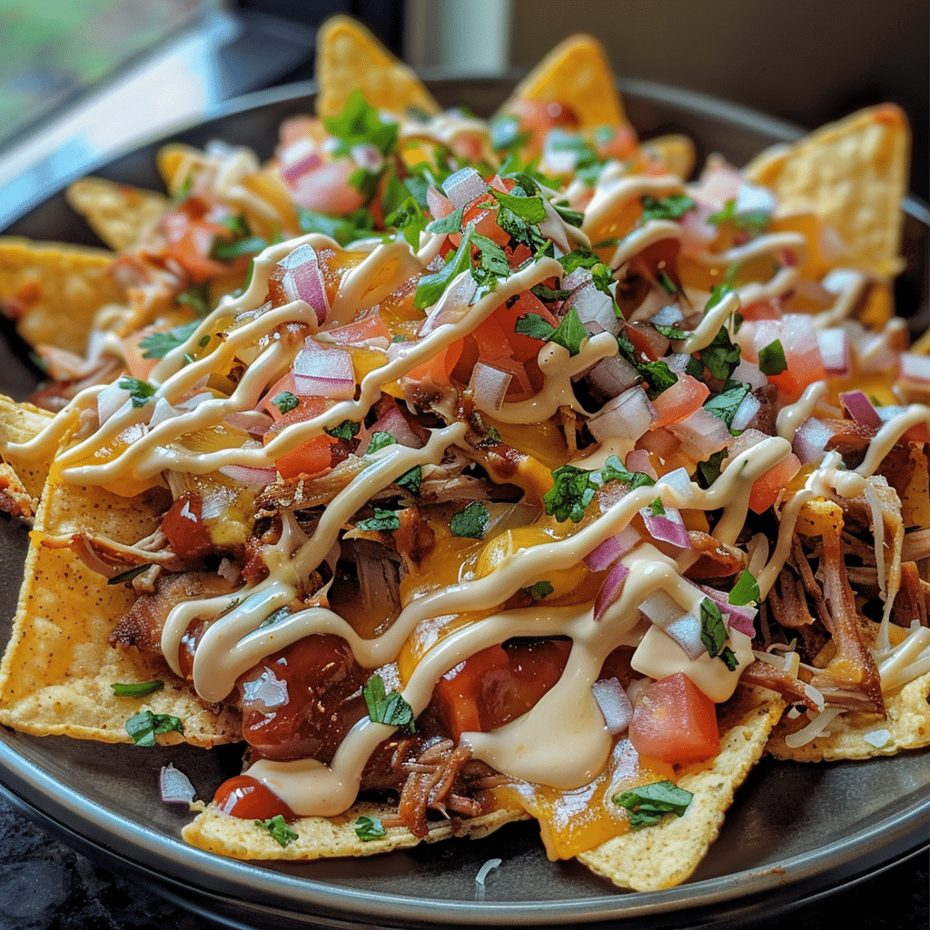 Smoky BBQ Pulled Pork Nachos with Cheese Sauce 4 How to make Smoky BBQ Pulled Pork Nachos with Cheese Sauce — key cooking step